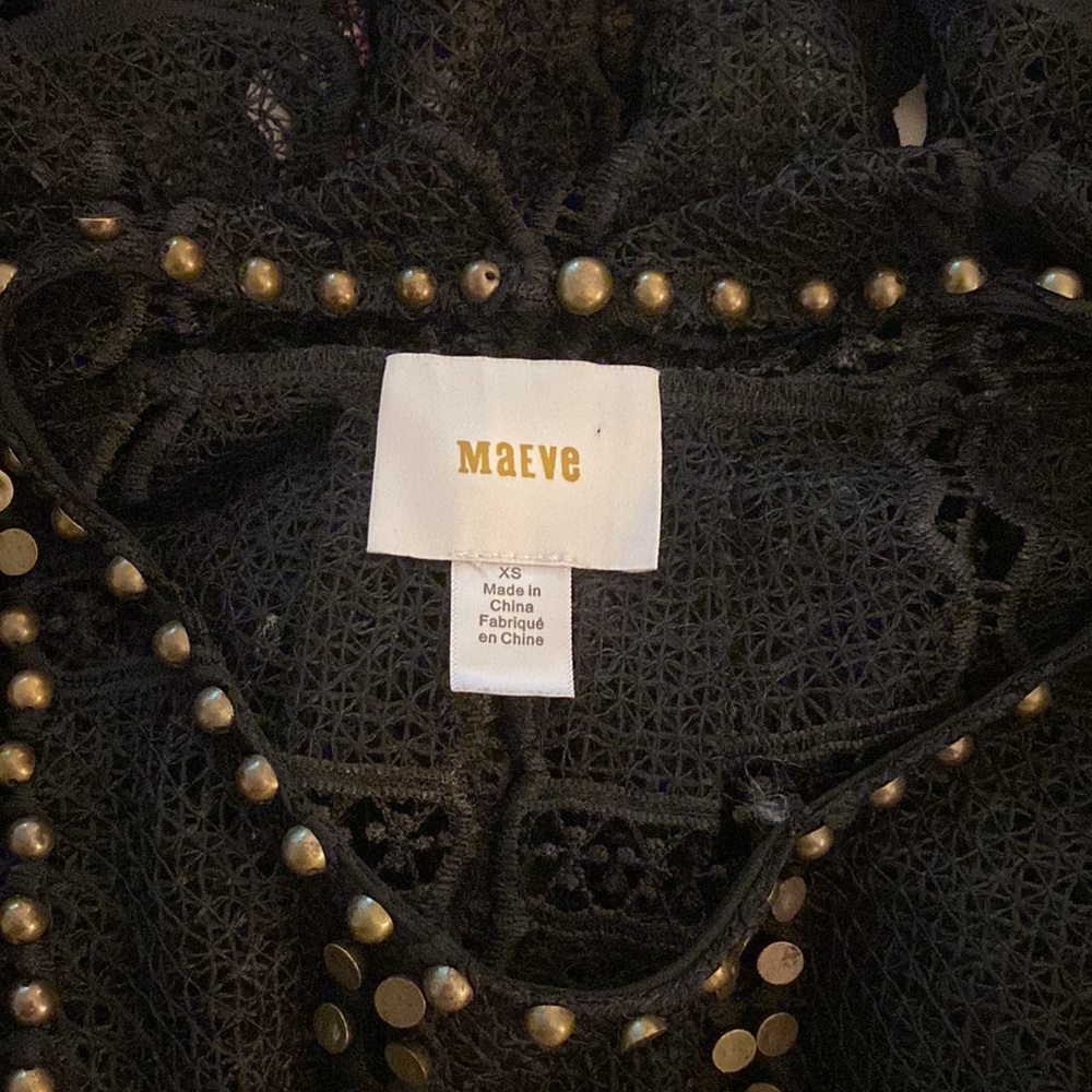 Anthro Maeve Black Crochet Lace Bronze Stud Embellished Blouse - Picture 6 of 7